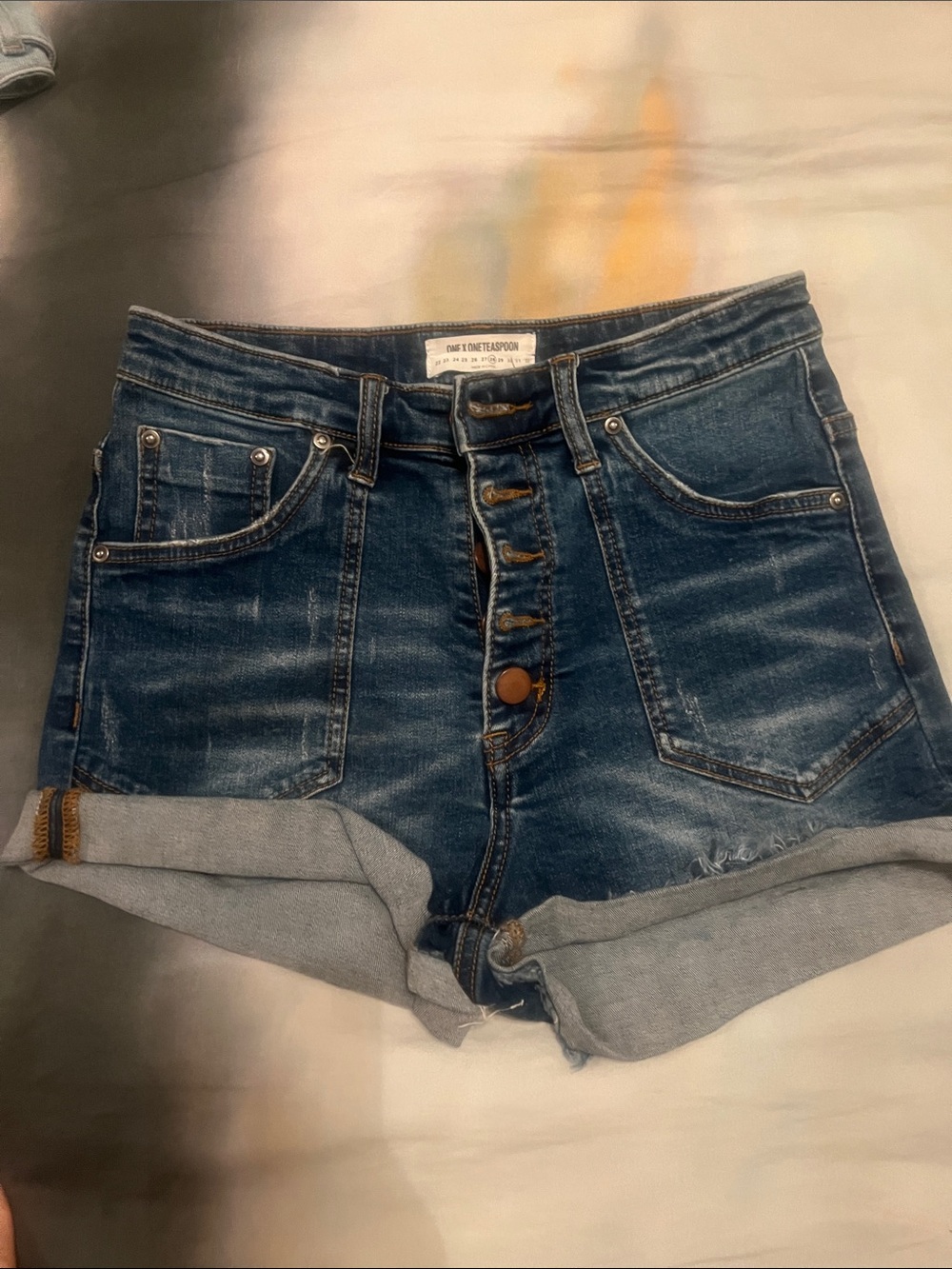 One Teaspoon Dark Blue High-Rise Button-Fly Denim Shorts